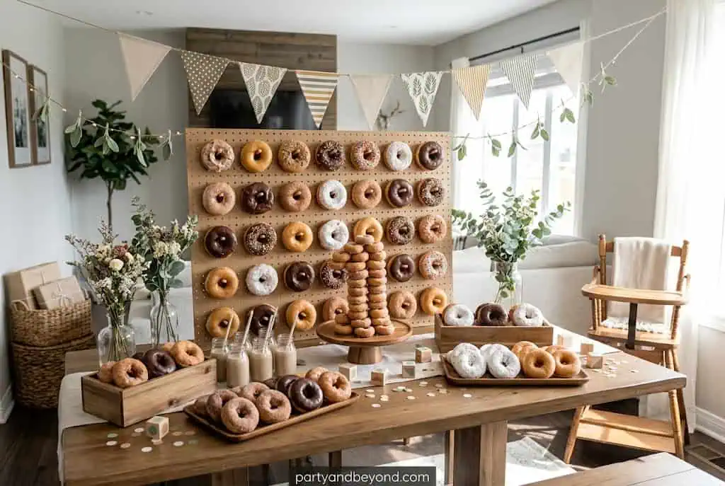 Donut themed birthday with colorful donut wall and playful decor Best First Birthday Party Ideas for Boy and Girl
