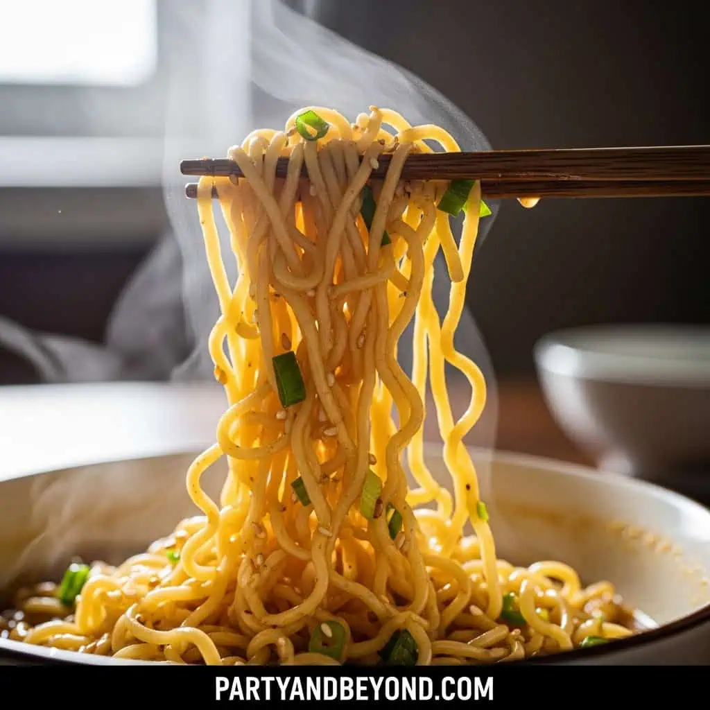 Delicious steaming bowl of ramen noodles with green onions.