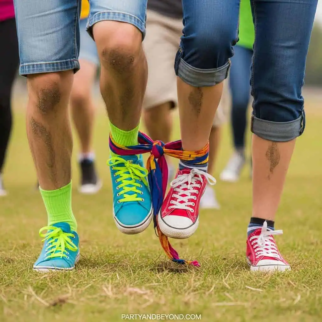 Vibrant sneakers and colorful socks at a lively outdoor birthday party.