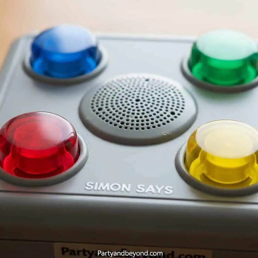 Colorful Simon Says game buttons for kids' party fun.
