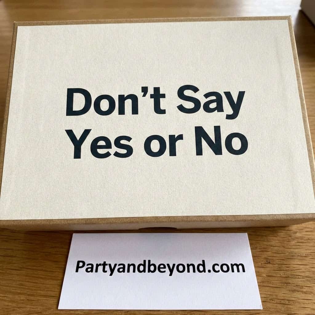 Fun decision game box for dinner parties, "Don’t Say Yes or No" game for adults.