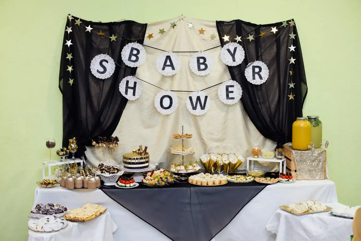 Baby Shower Dessert Table with Decorations.