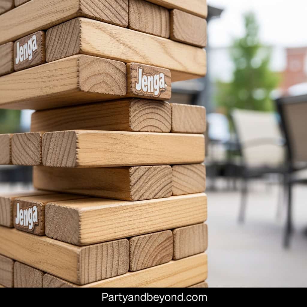 Jenga game setup for wedding entertainment and fun activities.