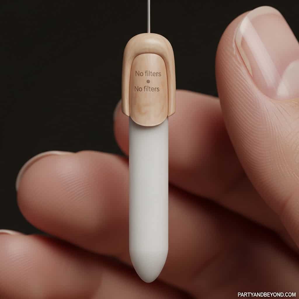 Close-up of a tiny cotton swab held between fingers.