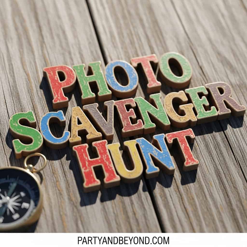 Photo scavenger hunt game for wedding reception fun.