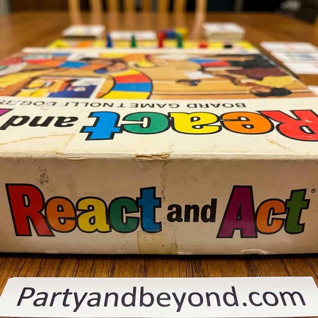 Fun React and Act board game for adult dinner parties, perfect for lively social gatherings.