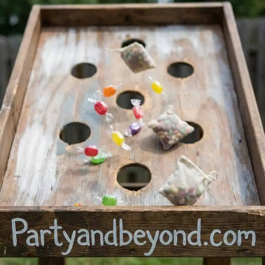 Colorful candy and small treat bags for adult dinner party games.