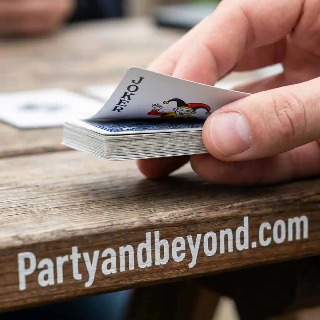 Joker playing card for dinner party games.