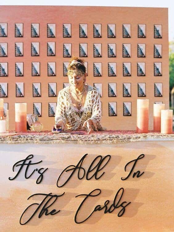 Tarot card reader sign for wedding reception entertainment