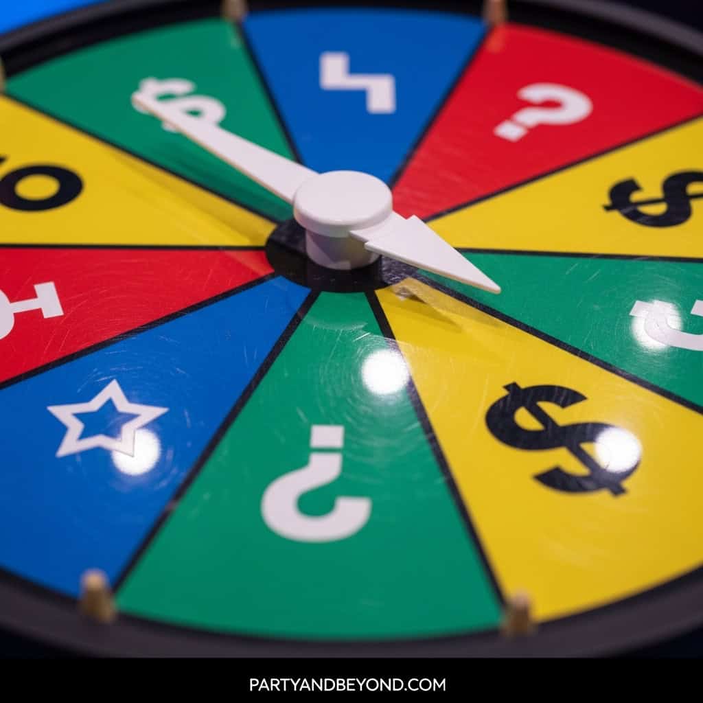 Wheel of Fortune game for wedding reception fun and entertainment.