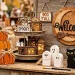 17 DIY Halloween Wood Crafts That Are Hot Sellers (2026) Halloween decorations with pumpkins, ghosts, and spooky accents for festive celebrations.
