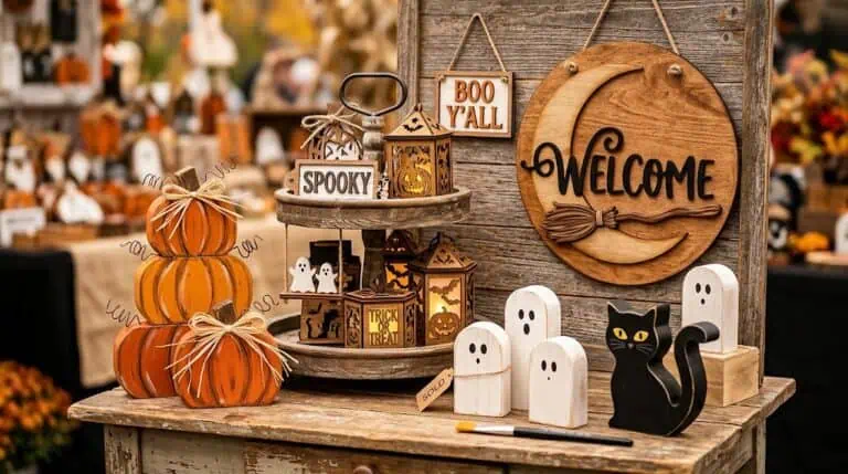Halloween decorations with pumpkins, ghosts, and spooky accents for festive celebrations.