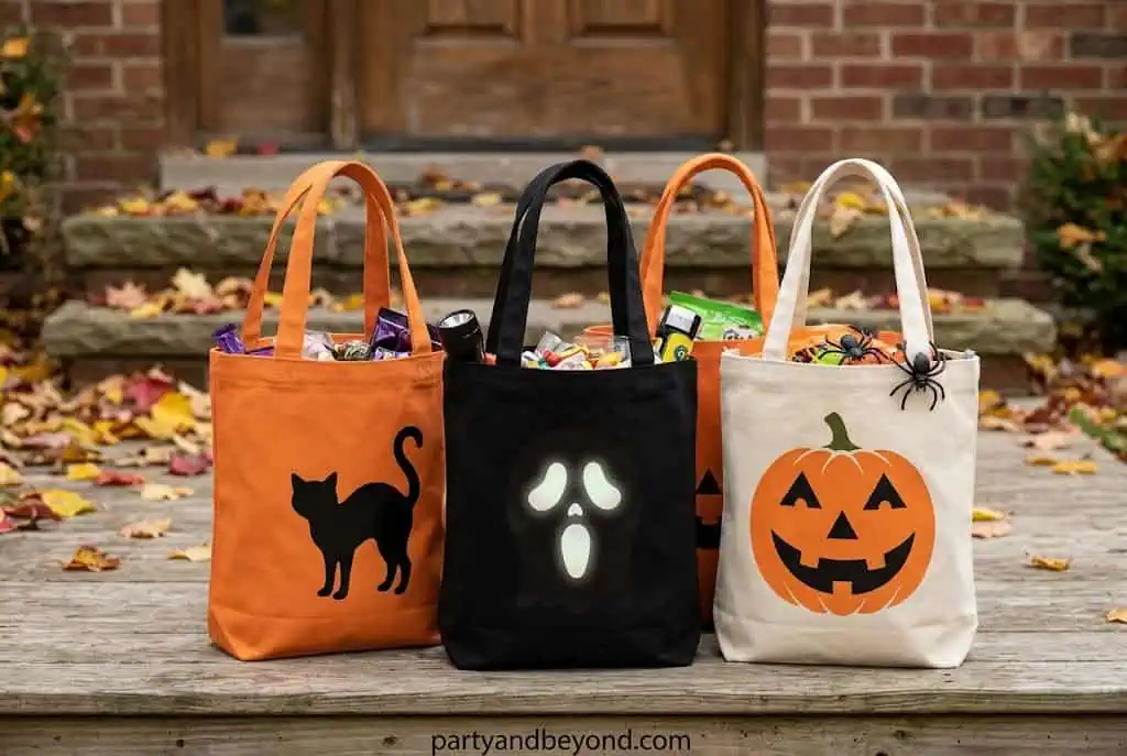 Reusable Halloween tote bags with ghost and spooky season designs