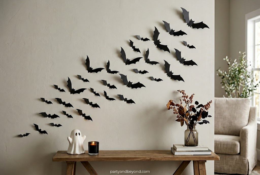 Minimalist bat wall art set for modern Halloween home decor