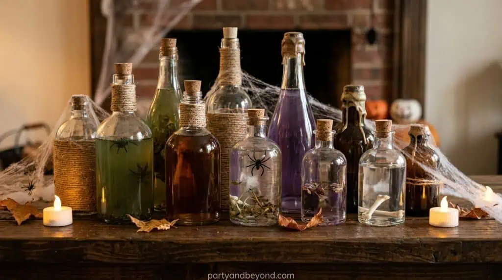 : Halloween mason jar lanterns with glowing LED tea lights inside