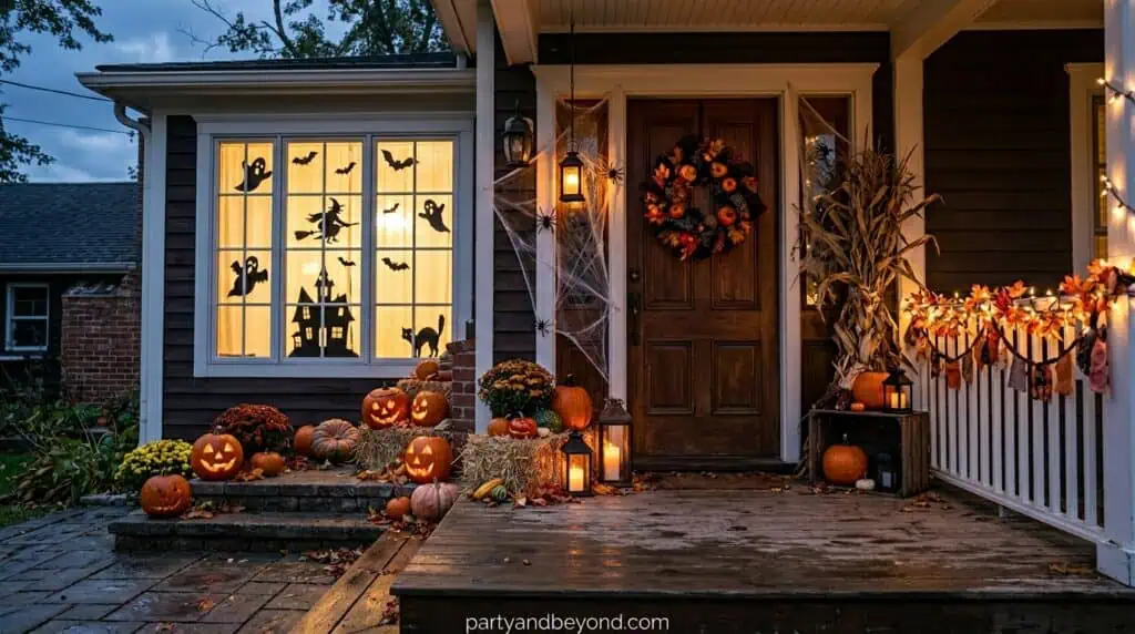spooky Halloween silhouettes placed in windows with backlighting