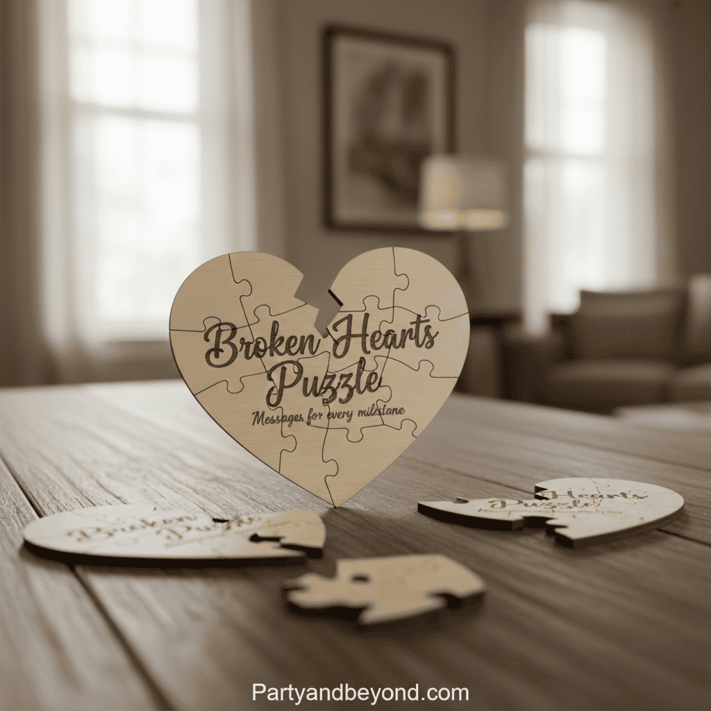 Heart-shaped puzzle with "Broken Hearts Puzzle" message for Valentine’s Day fun.