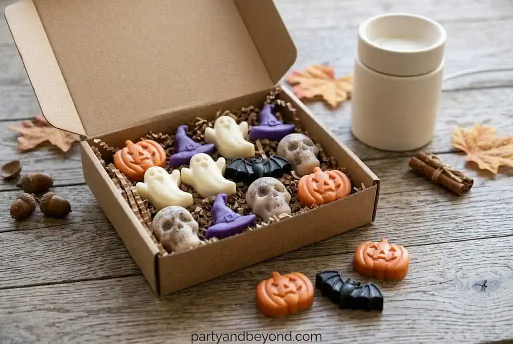Halloween scented wax melts with pumpkin spice and spooky labels