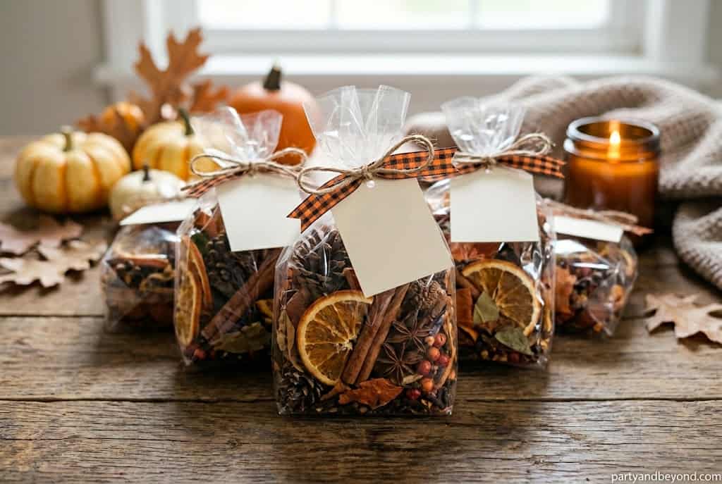 Fall scented Halloween potpourri bags with cinnamon and dried oranges