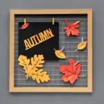 29 Profitable Fall Wood Crafts to Make and Sell Fall leaf craft display with paper leaves on a wire grid for autumn decoration.