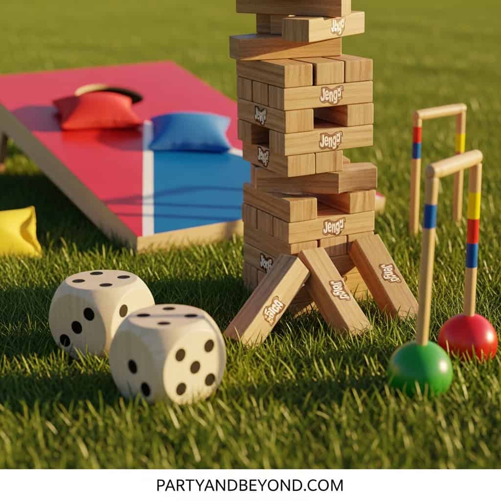 Jenga wedding game for guest entertainment at outdoor events.