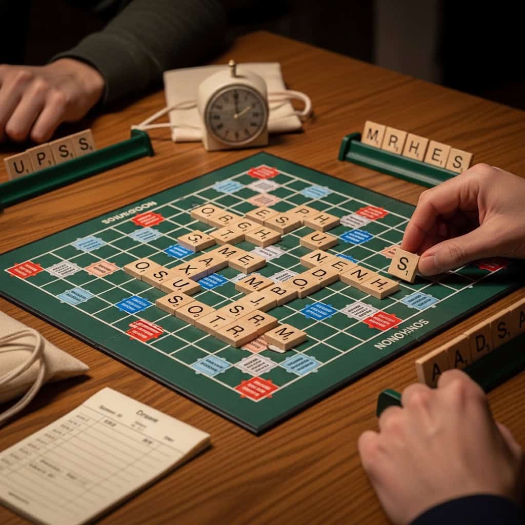 Senior citizens enjoying a lively game of Scrabble at a celebration.