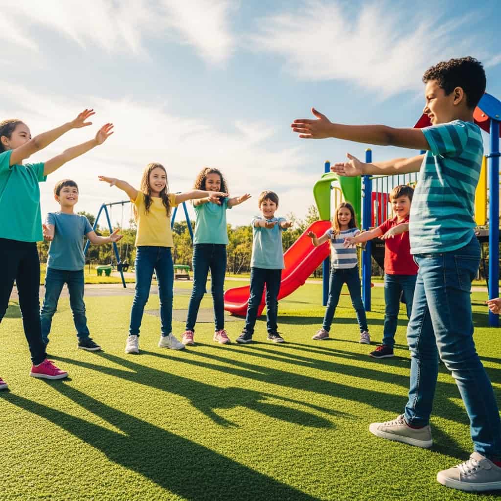 Children playing outdoor party games on a sunny day at a park.