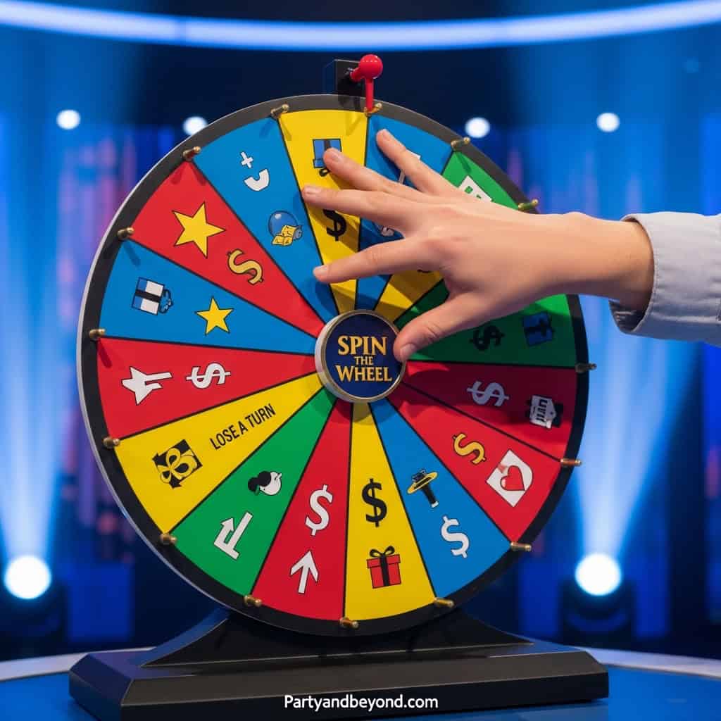 Wedding game spin wheel for guest entertainment at celebrations.