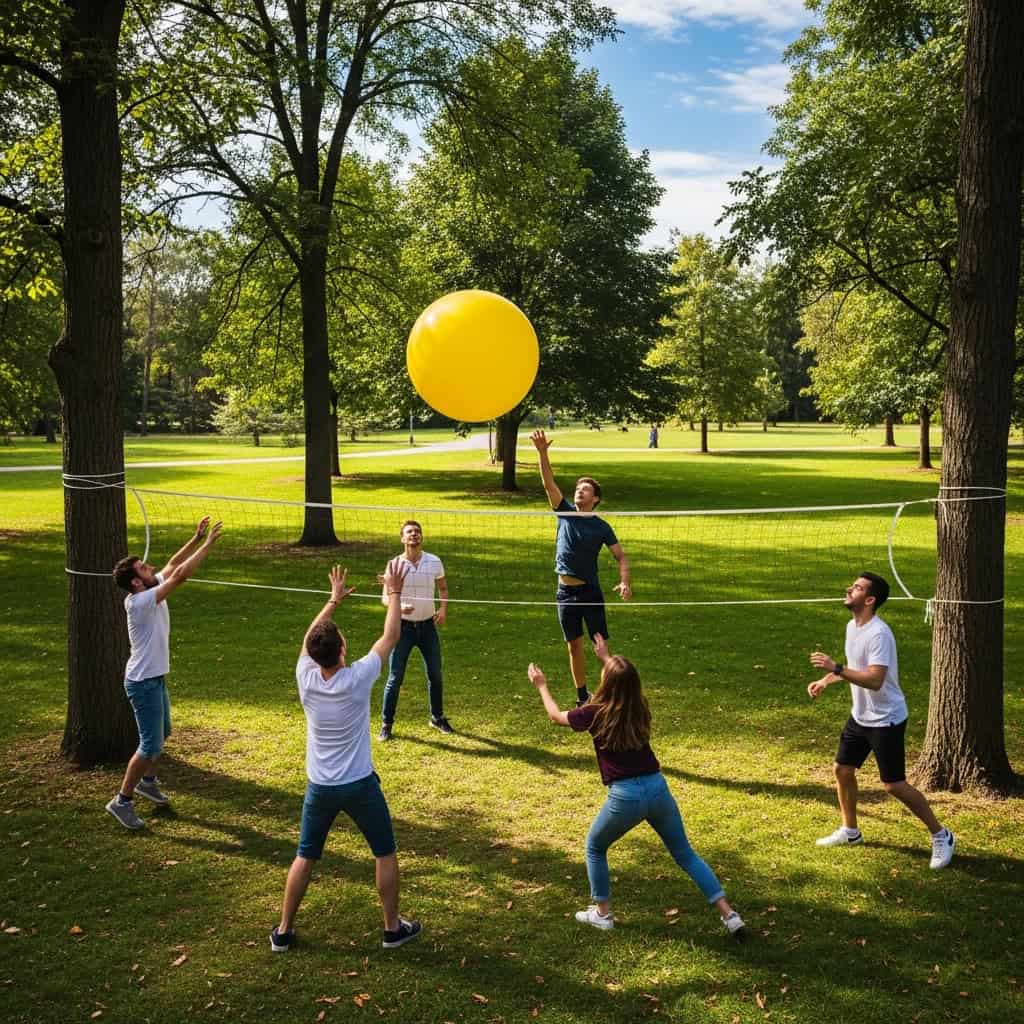 Senior Citizens Outdoor Balloon Volleyball Game.