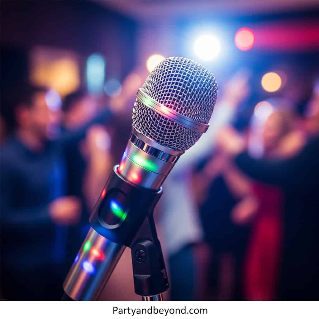Microphone at a lively wedding reception or event.