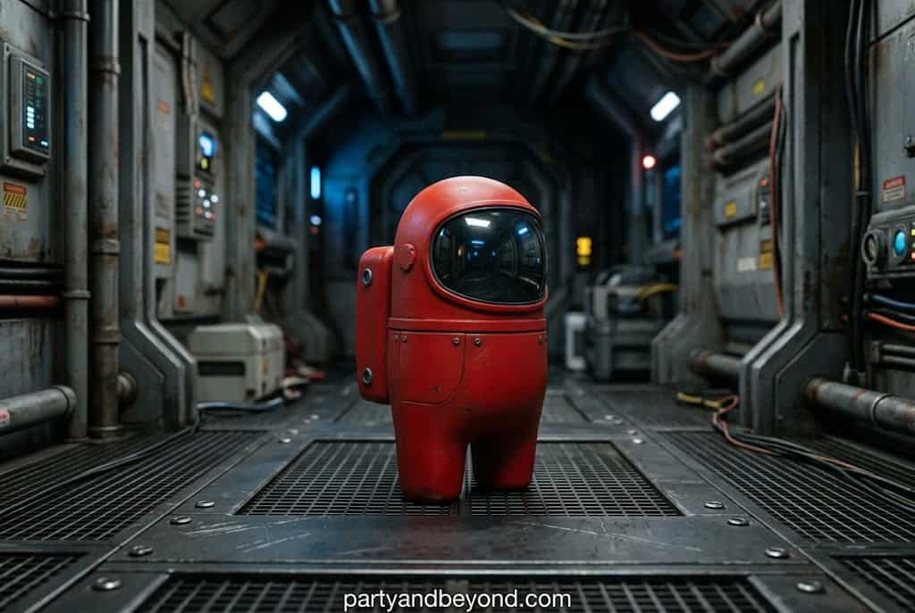 Teen dressed as Among Us crewmate with colorful spacesuit costume