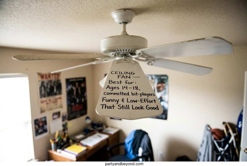 Funny ceiling fan Halloween costume with white shirt and cheering slogan