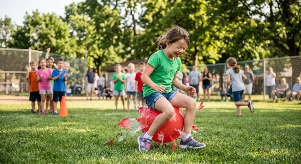 Balloon pop relay yard game for kids