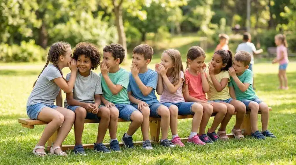 Telephone whisper game for kids