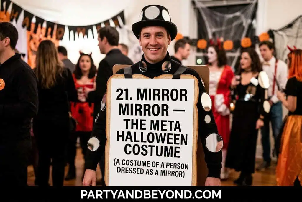 Teen Girl Halloween Costume Ideas showing creative Mirror Mirror costume with decorative mirror frame and black outfit.