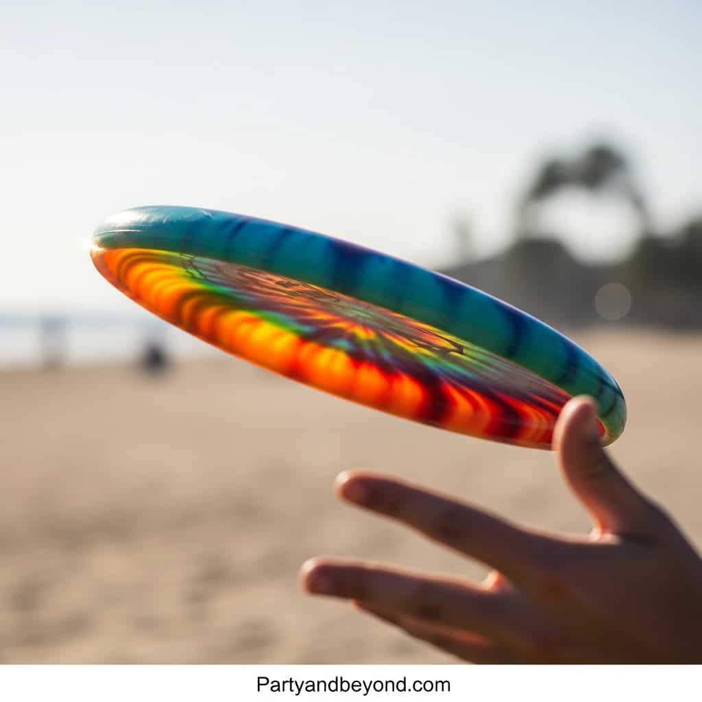 Vibrant rainbow frisbee perfect for engaging wedding lawn games and outdoor party activities.