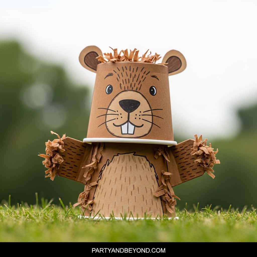 Adorable paper bag groundhog craft for kids, ideal for Groundhog Day activities and creative holiday.