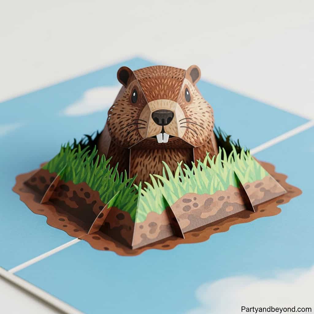 Adorable paper groundhog craft for Groundhog Day celebrations, featuring a detailed groundhog figure.