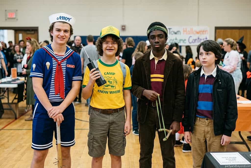 Group of teen boys dressed as Stranger Things characters for Halloween