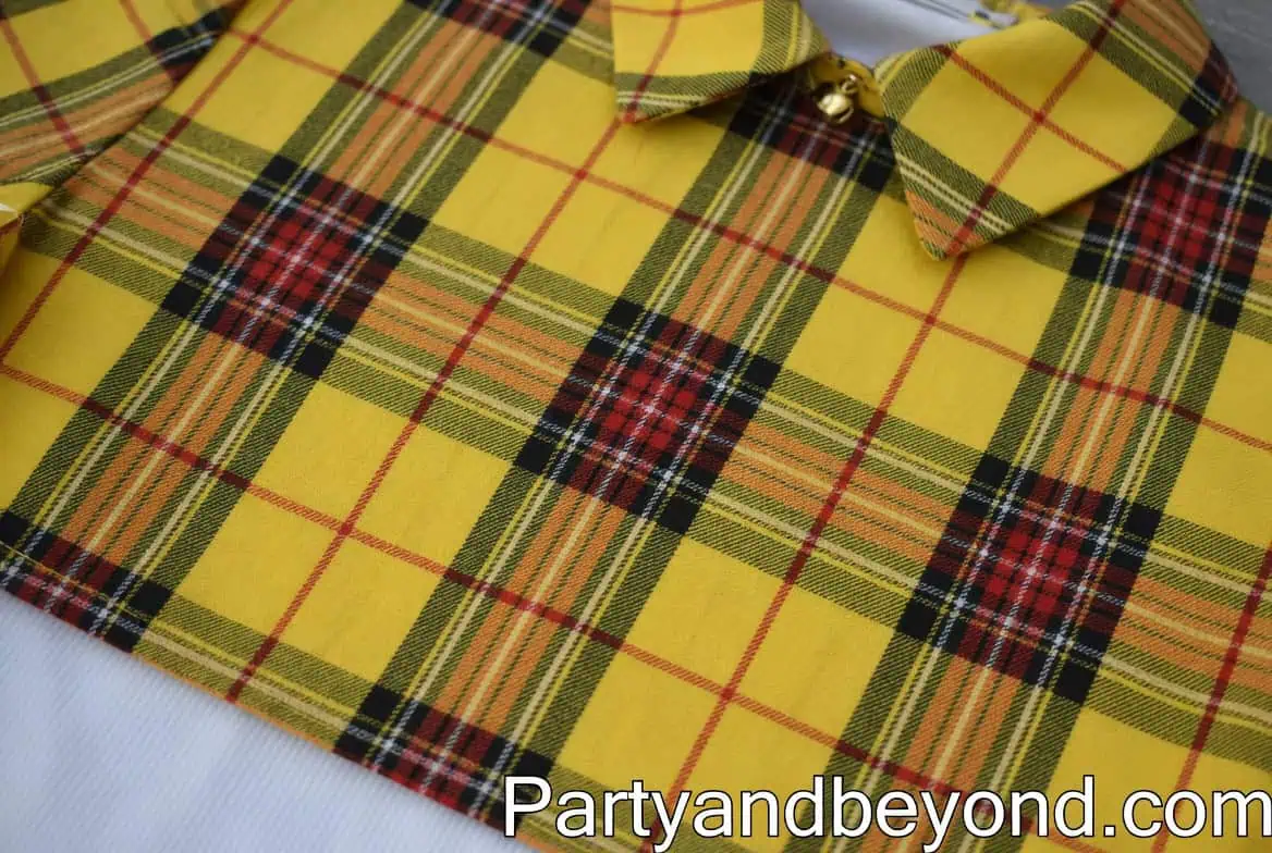 Teen Girl Halloween Costume Ideas showing Cher Horowitz yellow plaid blazer and skirt from Clueless.