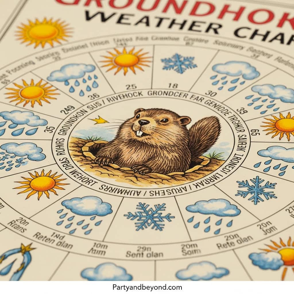 Groundhog Day weather chart for kids with fun illustrations.