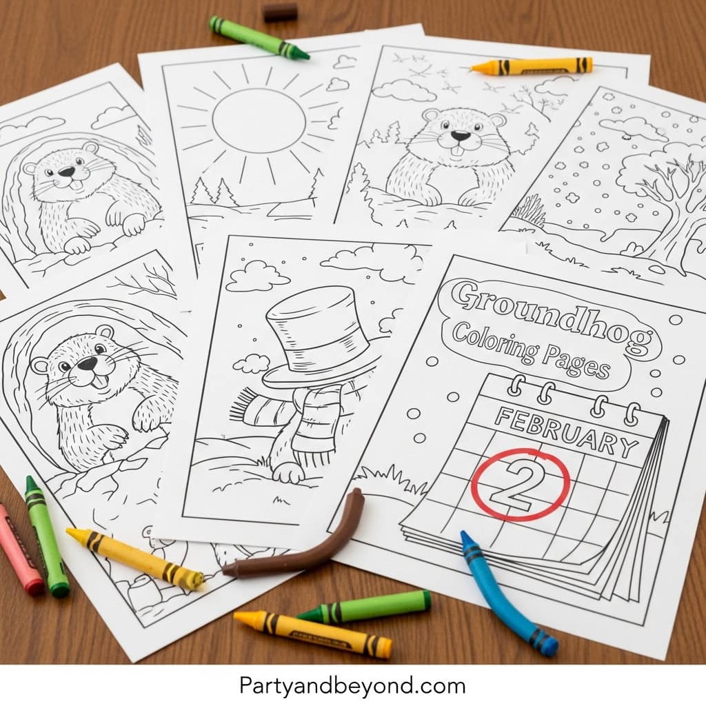 Groundhog Day coloring pages and crafts for kids, fun educational activities for February.