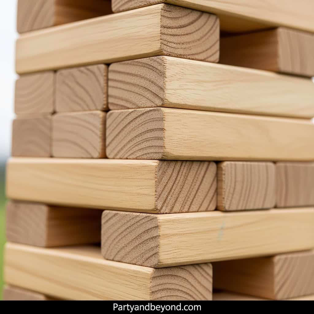 Wooden lawn game blocks for wedding party fun and outdoor games.