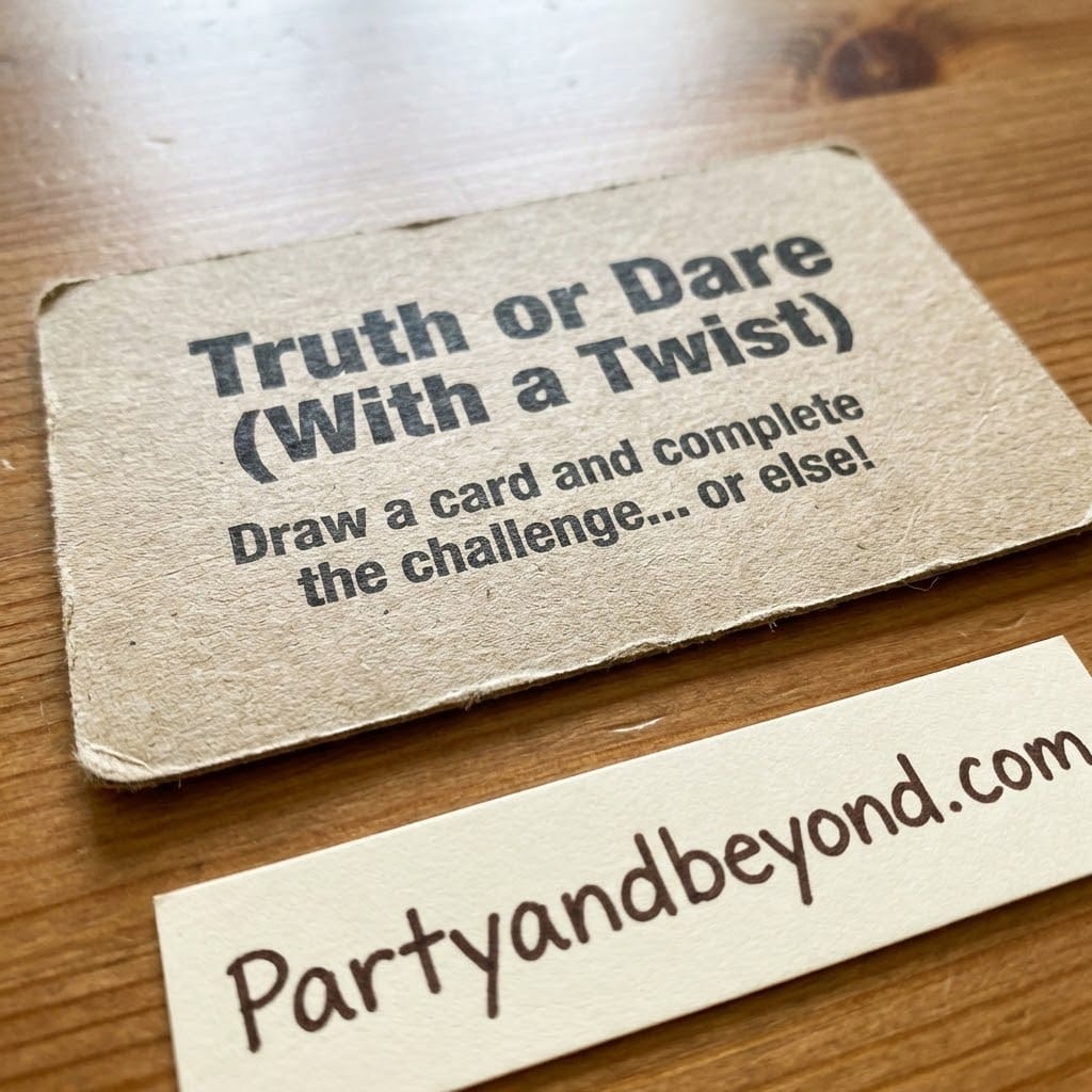 Teen party game card with "Truth or Dare" challenge instructions.