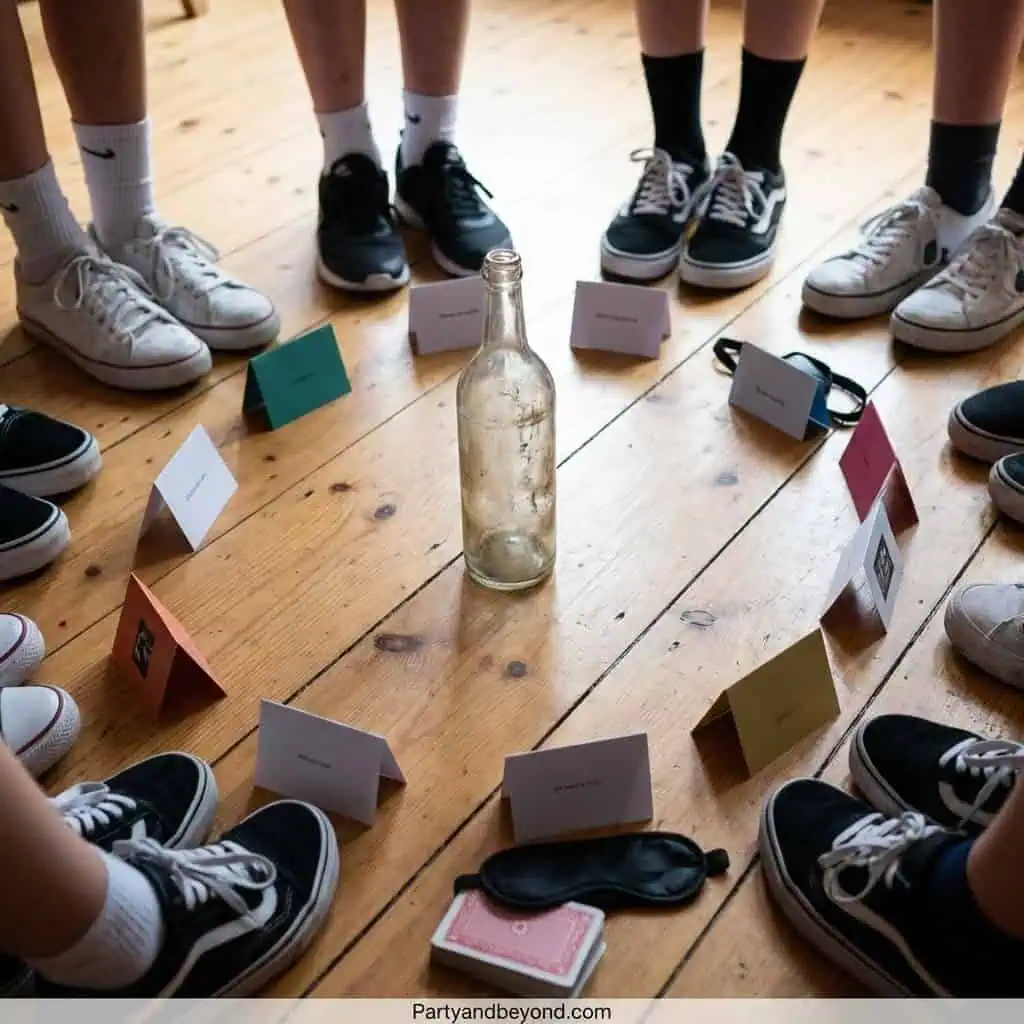 Teen Party Game with Bottle and Cards.