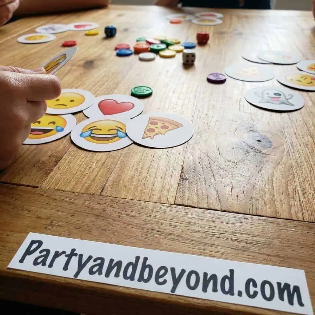 Teen-friendly emoji and game pieces for fun party games.