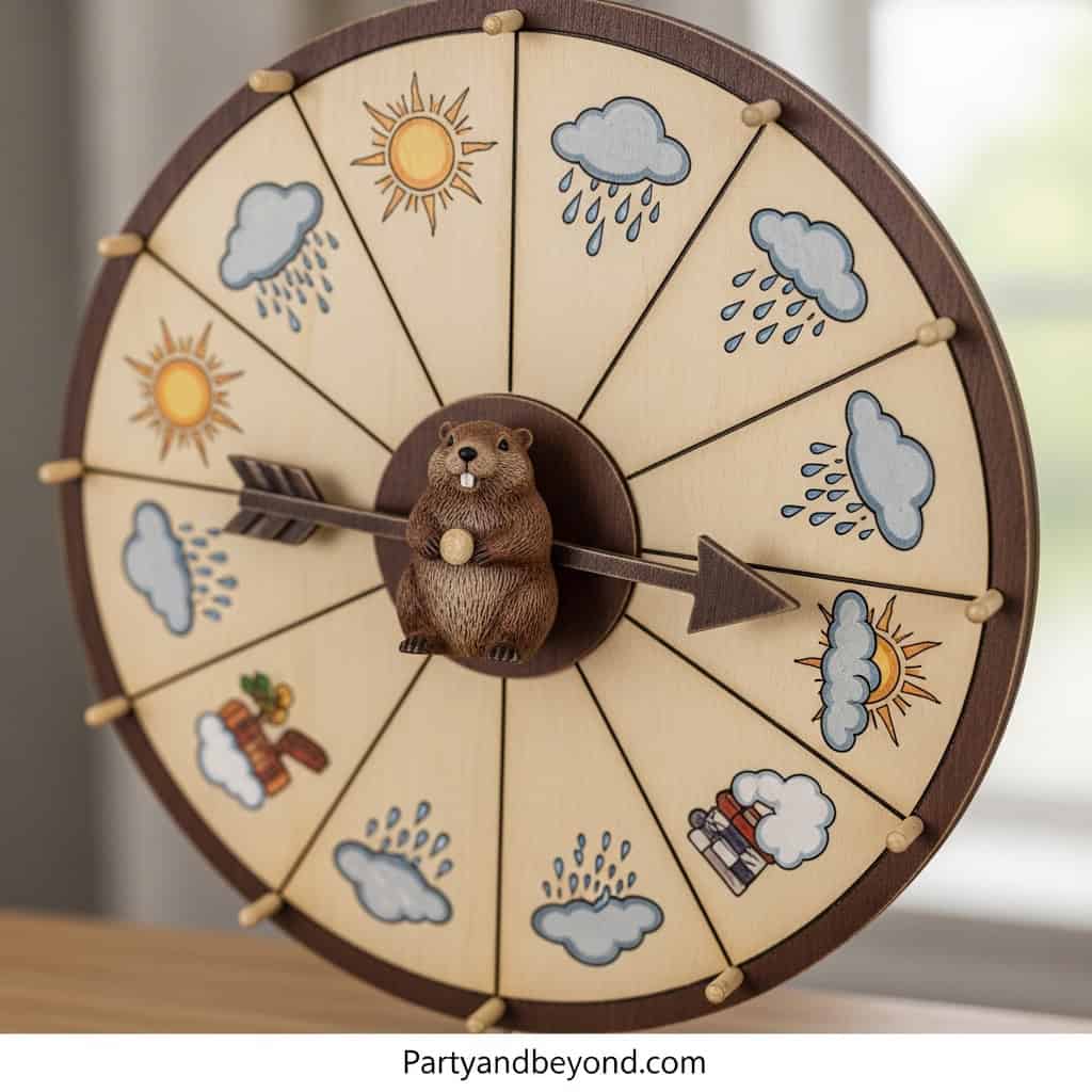 Colorful weather clock with groundhog figure, ideal for kids' educational activities.
