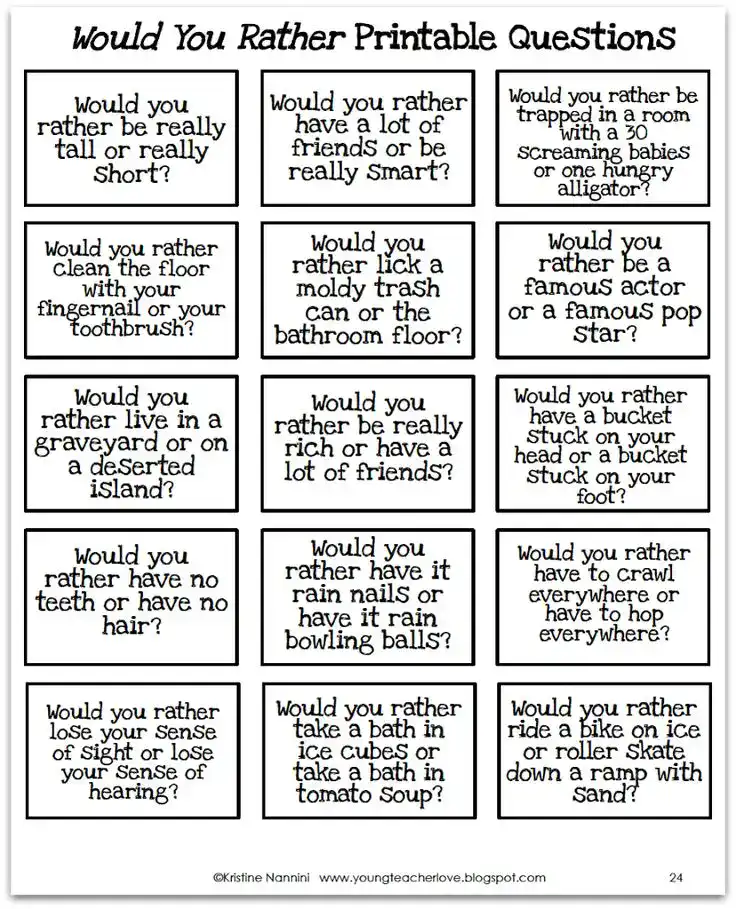 Would You Rather Printable Questions.