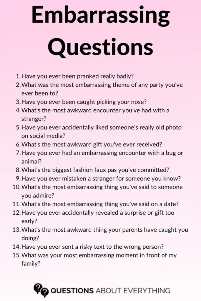 Collection of humorous and awkward questions for party games and icebreakers.