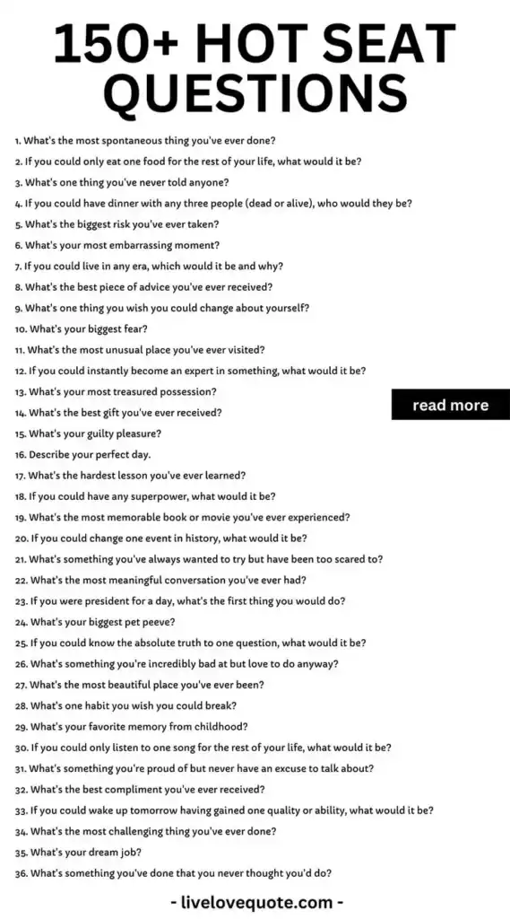 Hot Seat Questions for Fun & Reflection.